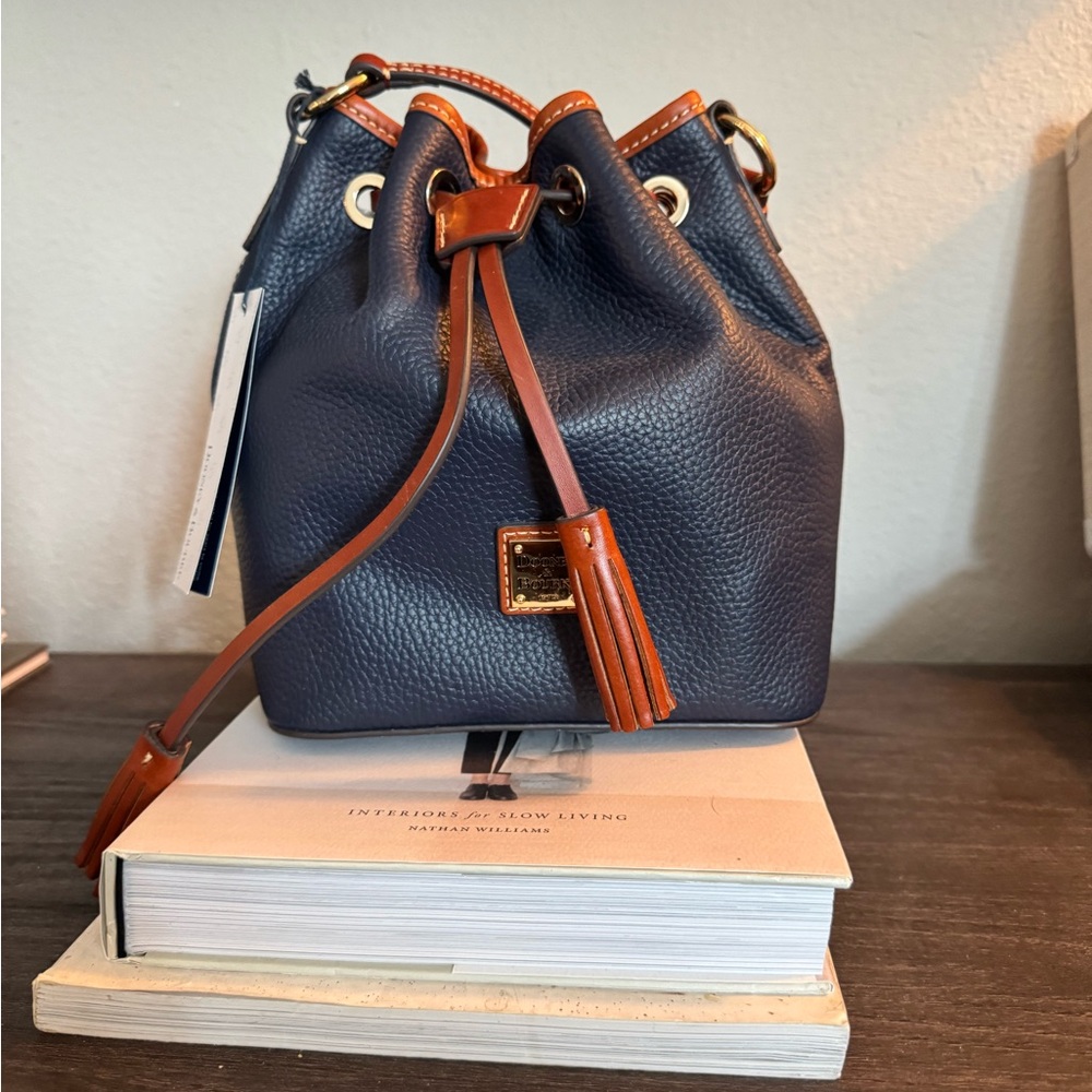 Dooney & Bourke Navy and Brown Mini Bucket Bag NWT